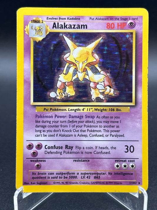 Pokémon TCG: 1999 Alakazam 1/102 Base Set Unlimited Holo (Moderately Played)