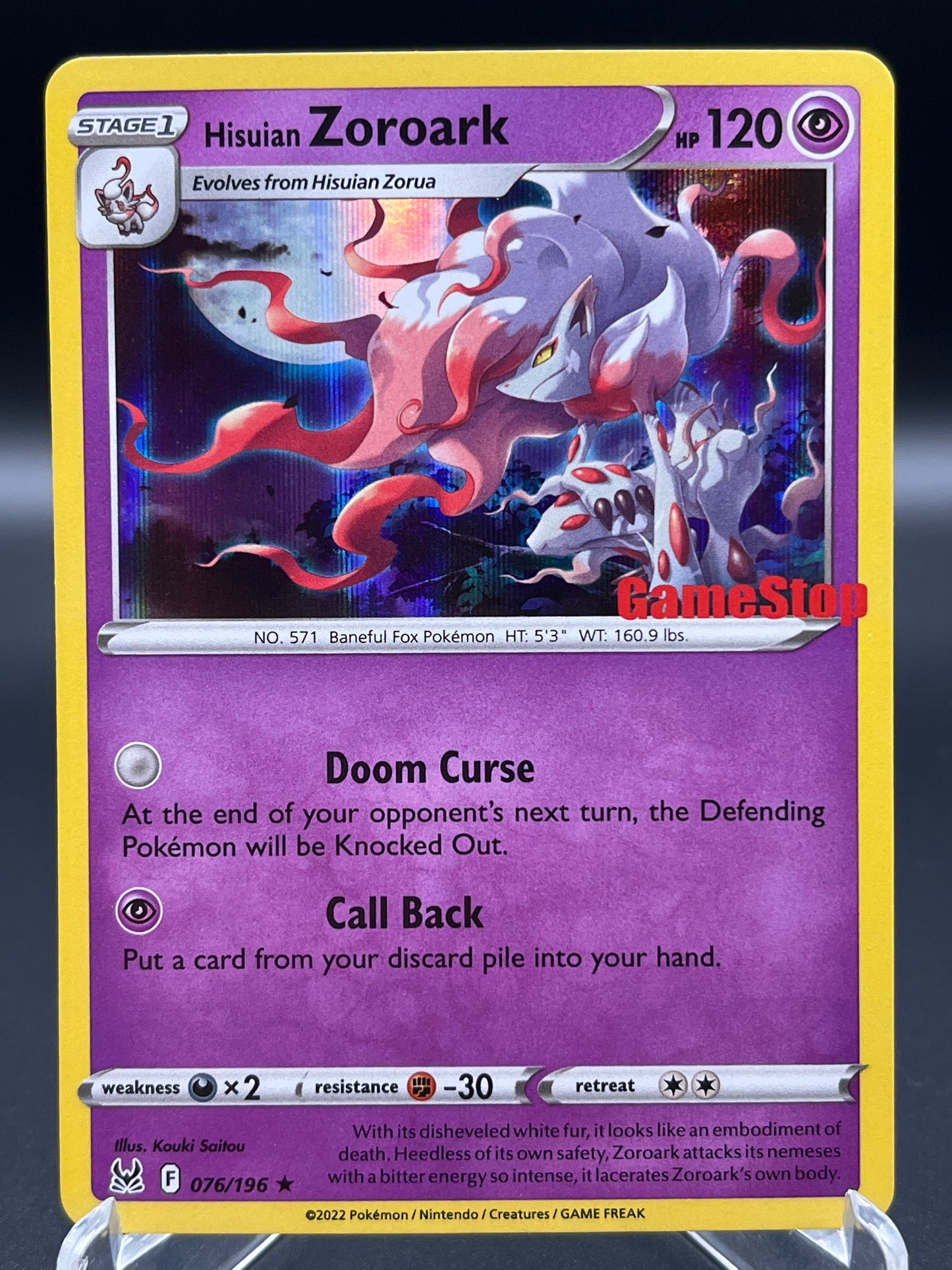 Pokémon TCG: 2022 - Hisuian Zoroark - 076/196 - Gamestop Stamped Promo
