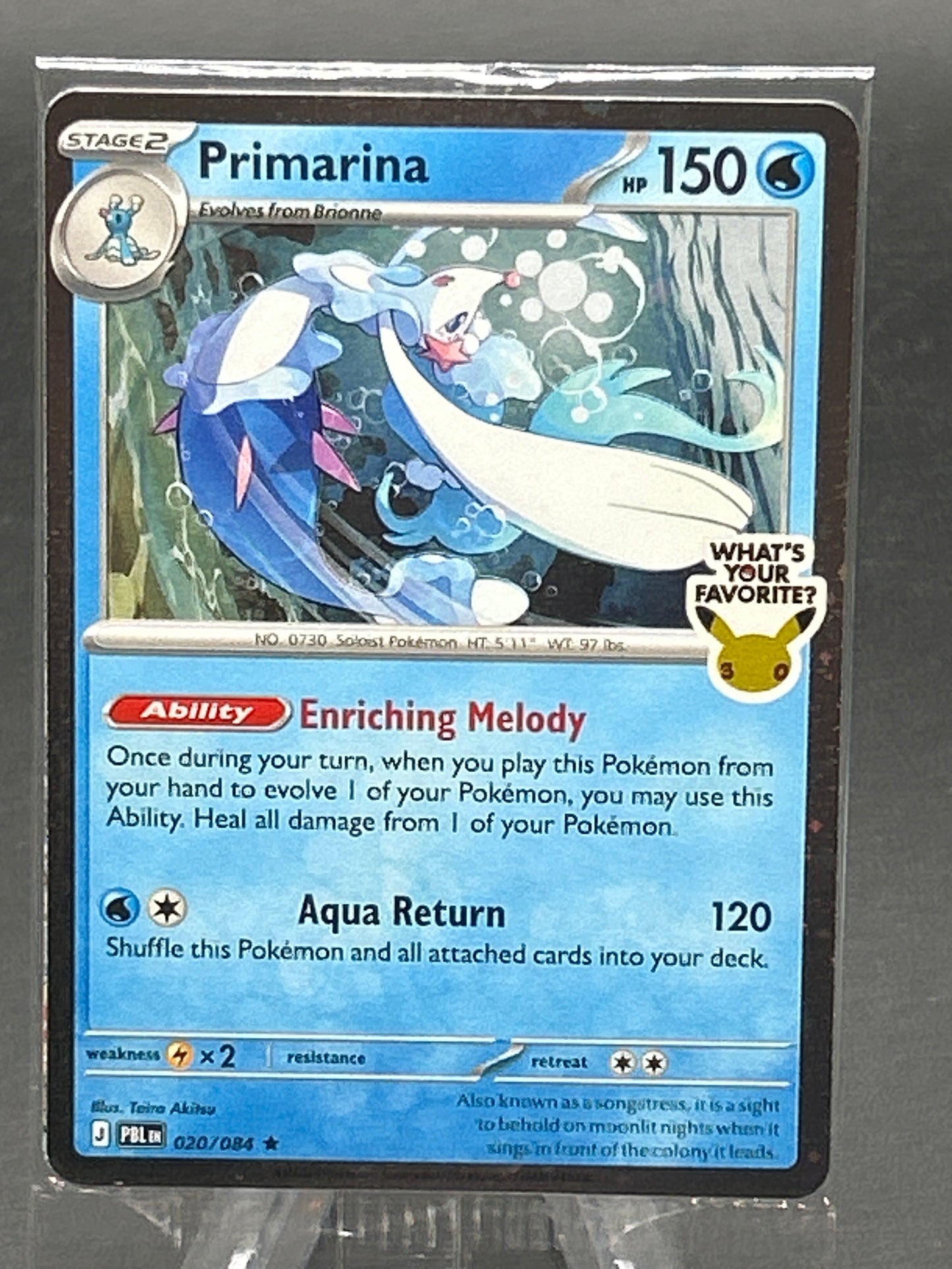 Pokémon TCG: 2026  Primarina 30th 020/084 - Pitch Black - Stamped
