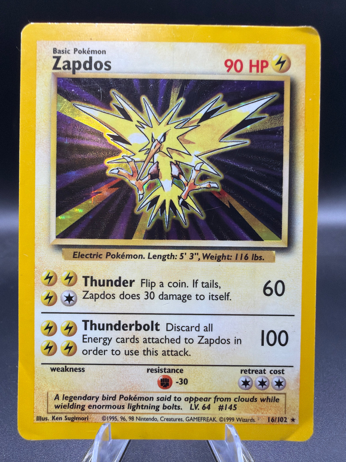 Pokémon TCG: 1999 Zapdos - 16/102 - Base Set Unlimited Holo