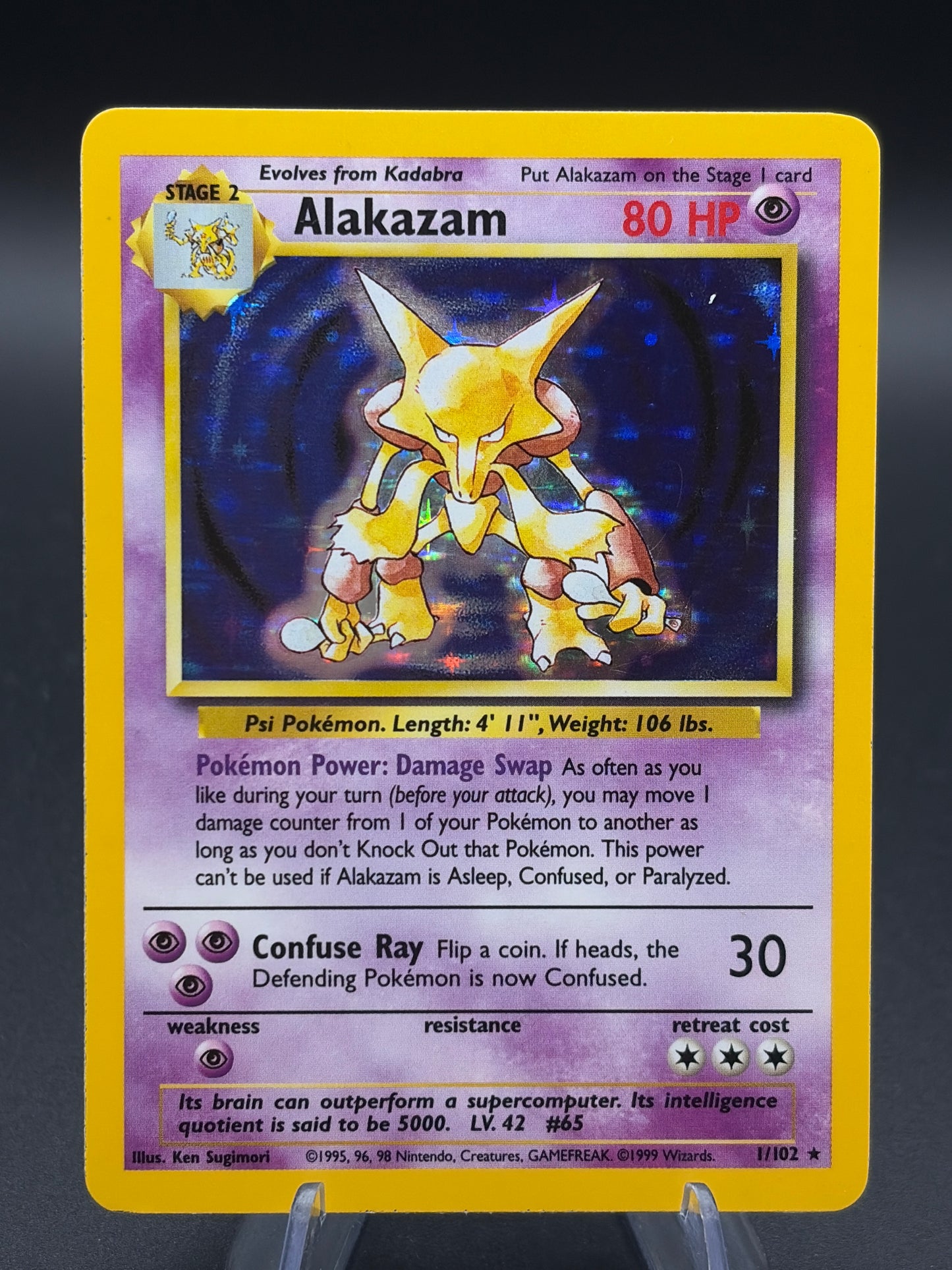 Pokémon TCG: 1999 Alakazam 1/102 Base Set Unlimited Holo (Moderately Played)