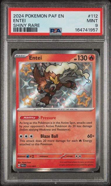 PSA 9 Pokémon TCG: 2024 Entei 112/091 S&V Paldean Fates Baby Shiny