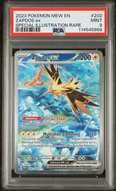 PSA 9 Pokémon TCG: 2023 - Zapdos ex - 202/165 - SV: 151 Special Illustration Rare