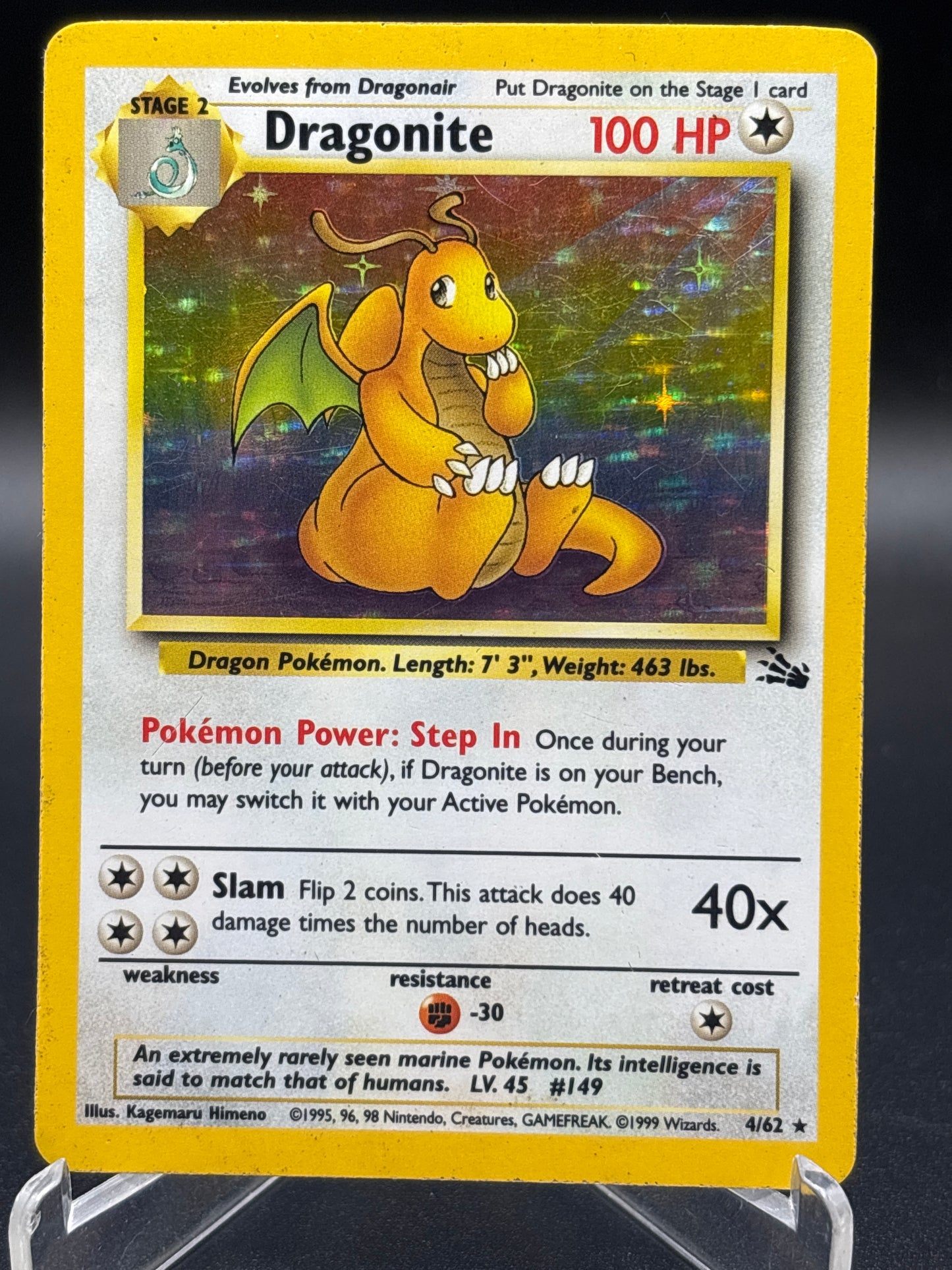 Pokémon TCG: 1999 Dragonite - 4/62 - Fossil Unlimited Holo