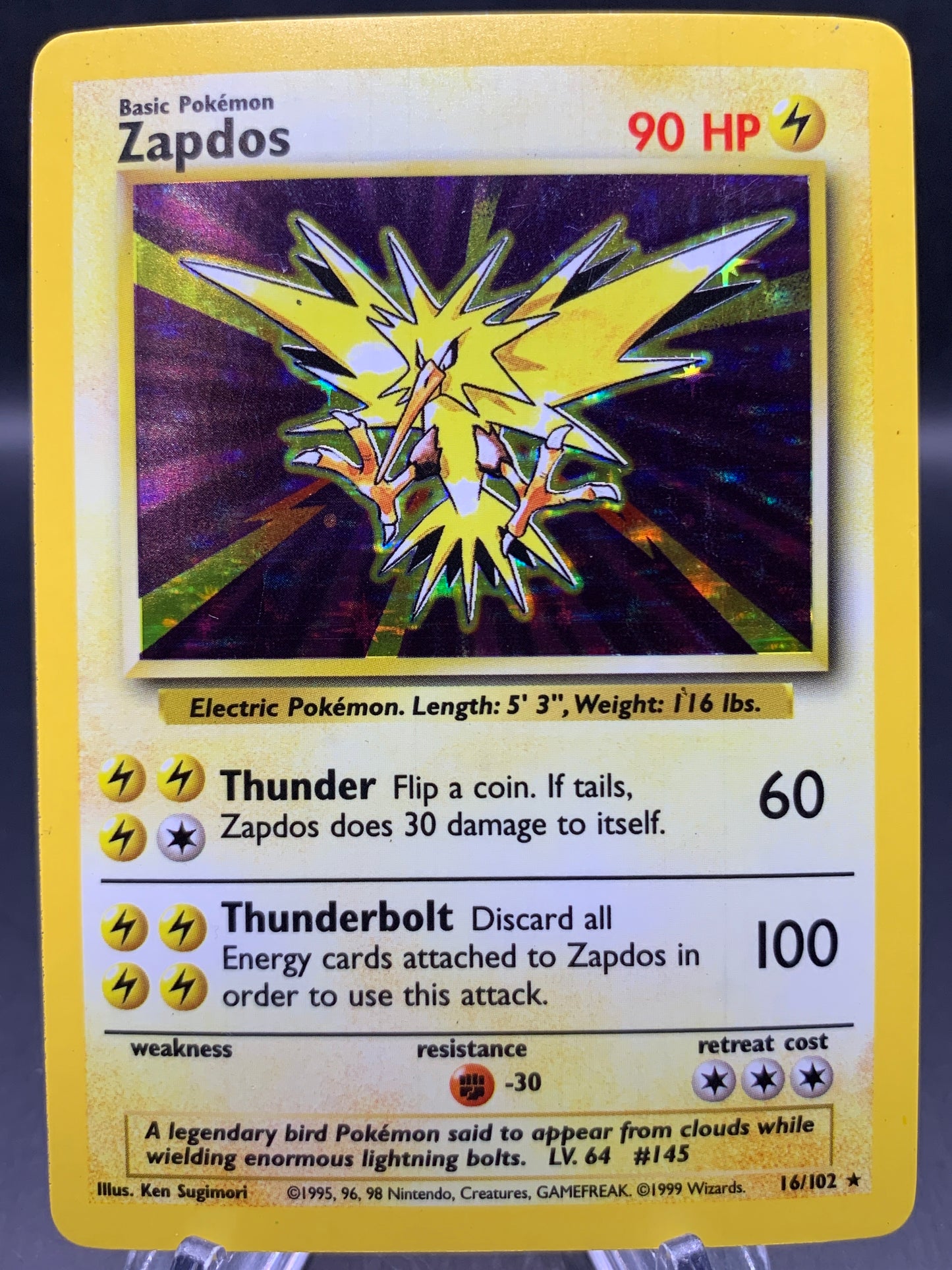Pokémon TCG: 1999 Zapdos - 16/102 - Base Set Holo