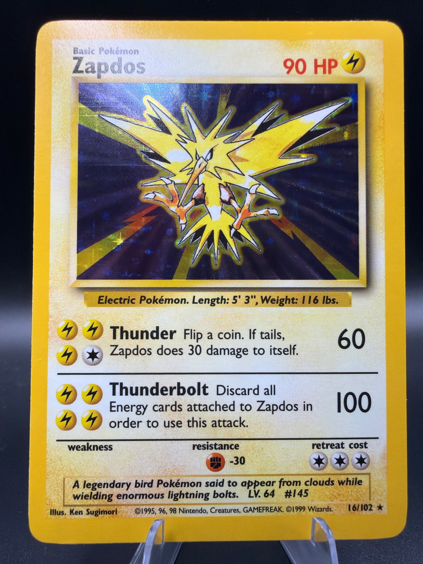 Pokémon TCG: 1999 Zapdos - 16/102 - Base Set Unlimited Holo