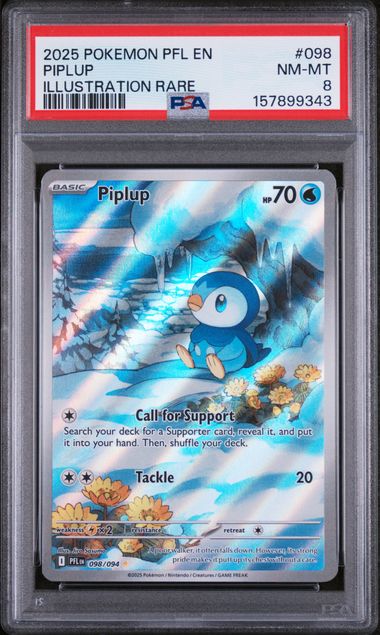 PSA 8 Pokémon TCG: 2025 - Piplup - 098/094 - PFL: Phantasmal Flames