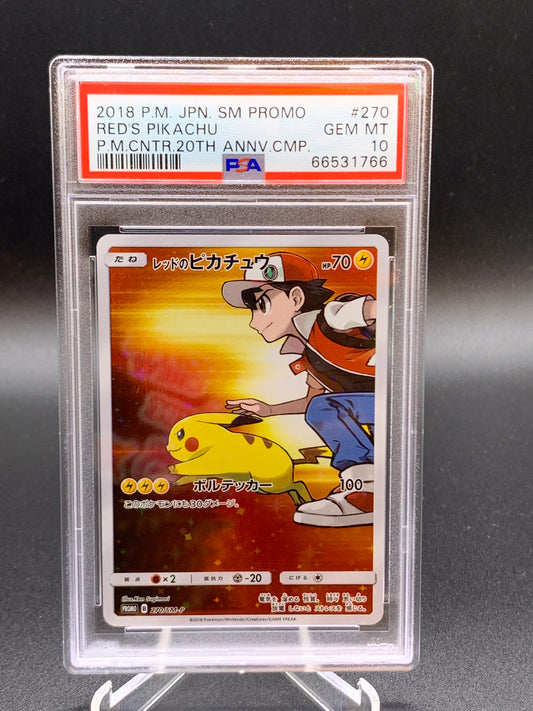 PSA 10 Pokémon TCG: 2018 Japanese Red's Pikachu 270/SM-P 20th Anniversary Full Art