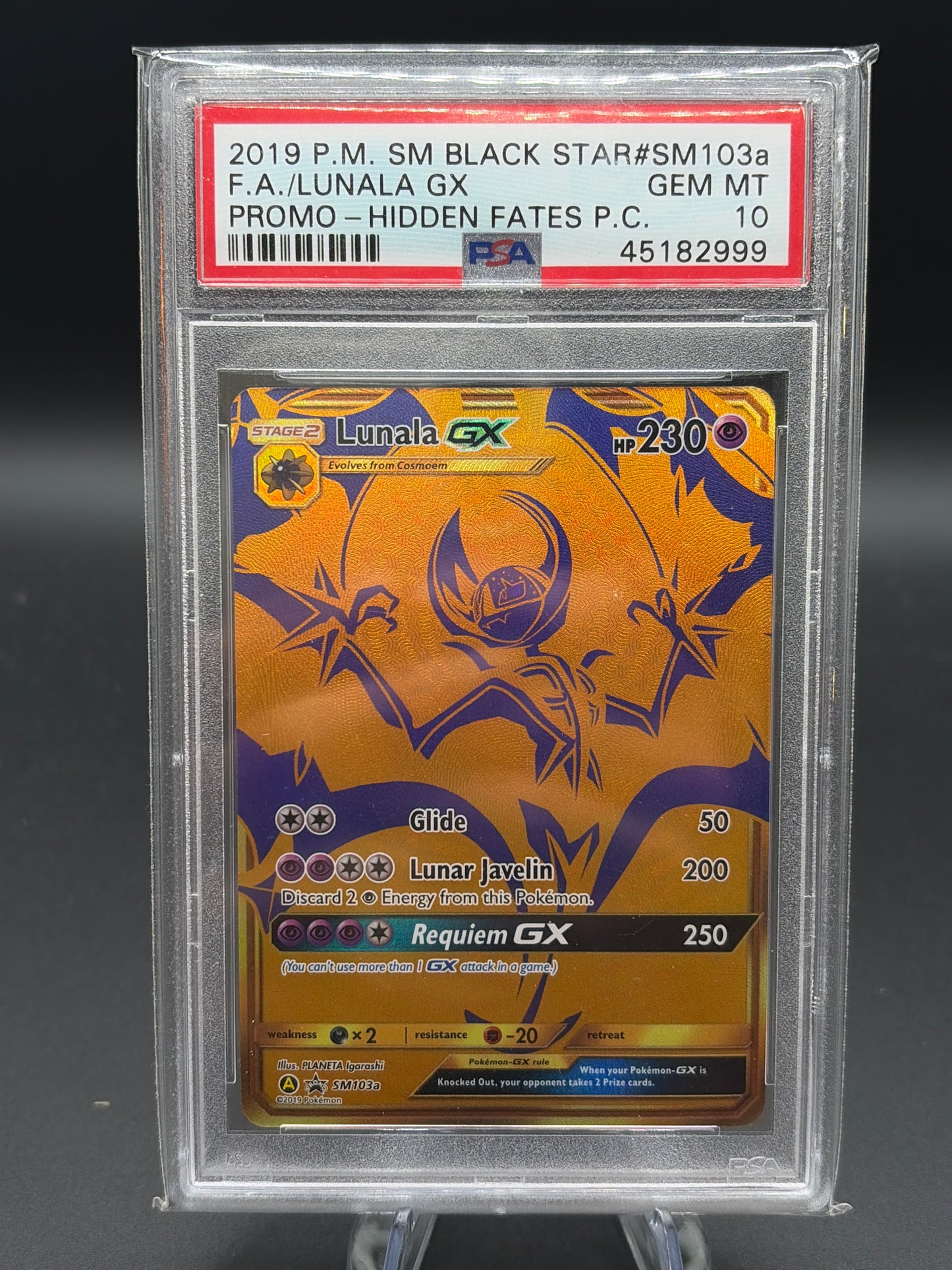 PSA 10 Pokémon TCG: 2019 POKEMON SM BLACK STAR PROMO #SM103a FA/LUNALA GX PROMO-HIDDEN FATES P.C.