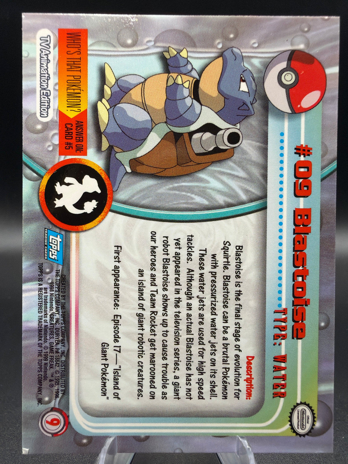 Pokémon: Blastoise #09 Topps TV Animation Edition