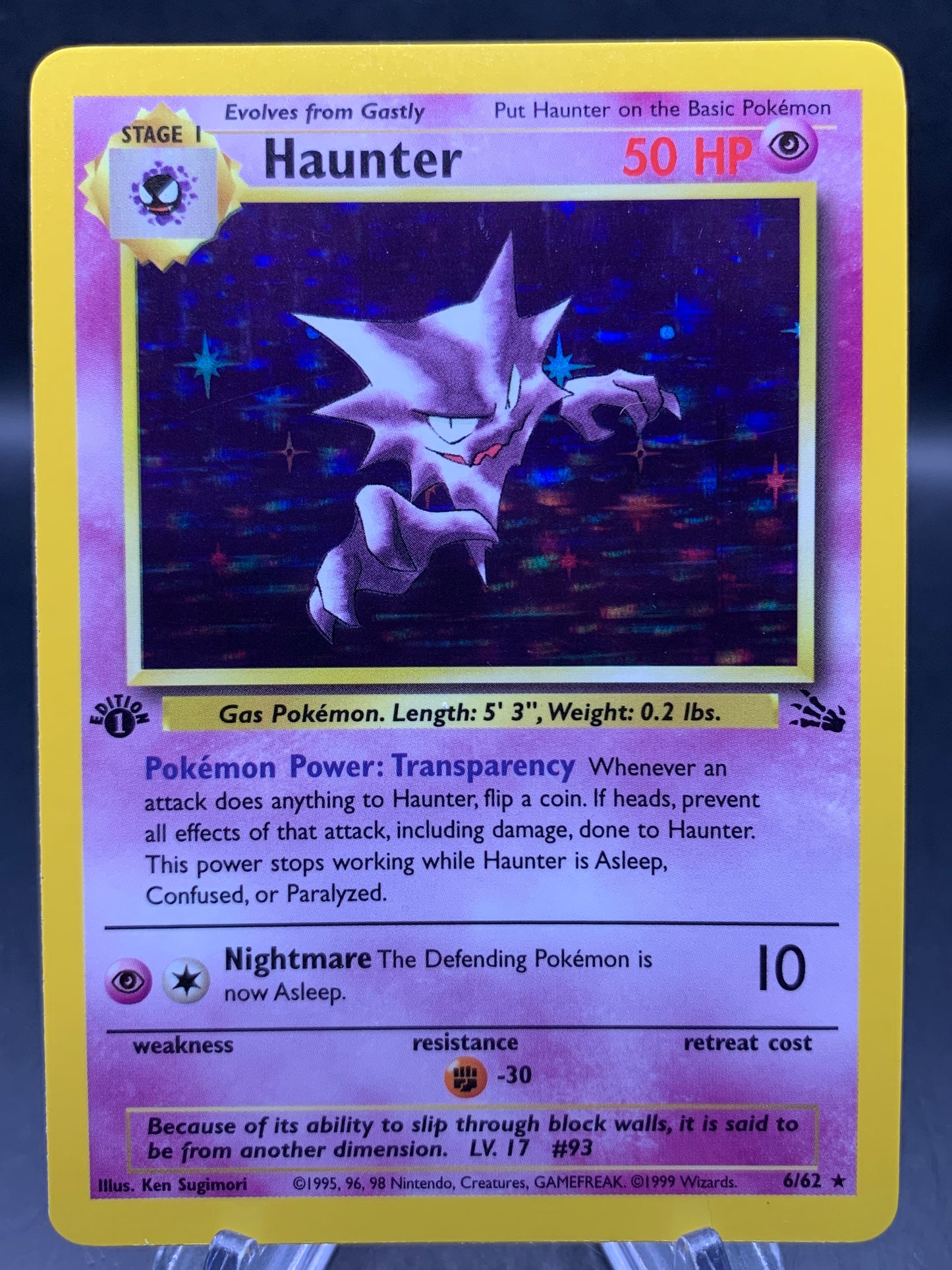 Pokémon TCG: 1999 Haunter - 6/62 - 1st Edition Fossil Holo