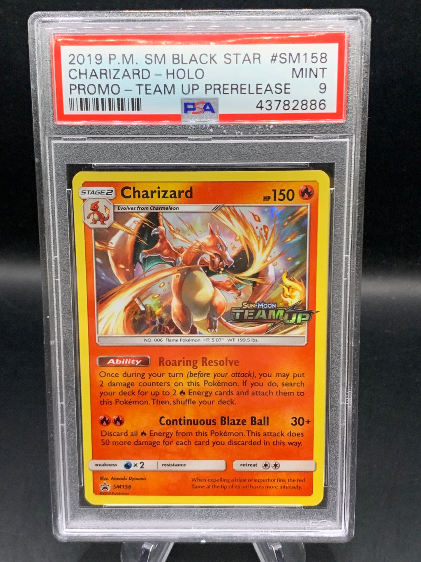 PSA 9 Pokémon TCG: 2019 Charizard SM158 Team Up Prerelease Promo