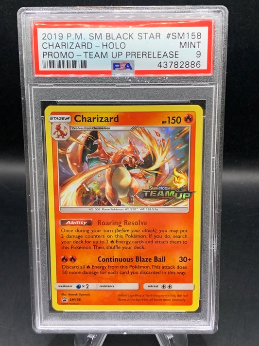 PSA 9 Pokémon TCG: 2019 Charizard SM158 Team Up Prerelease Promo