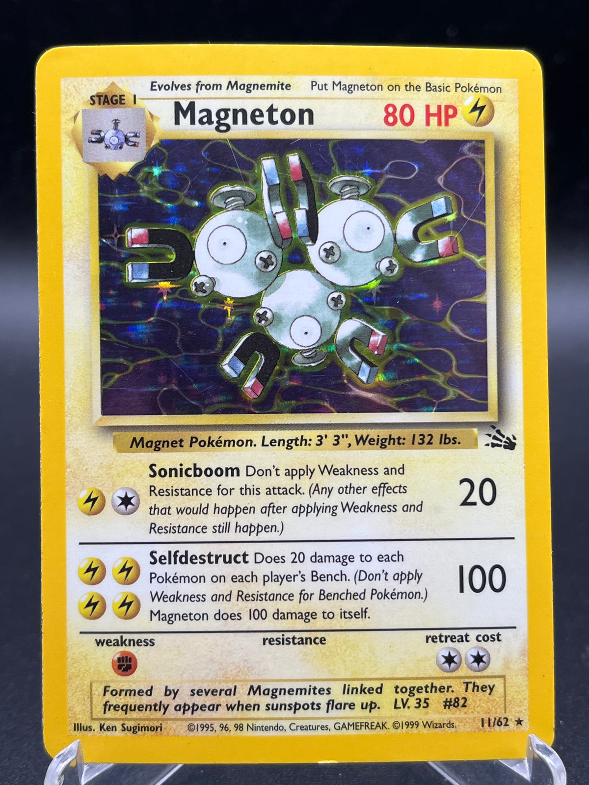 Pokémon TCG: 1999 Magneton 11/62 Fossil Unlimited Holo (MP)