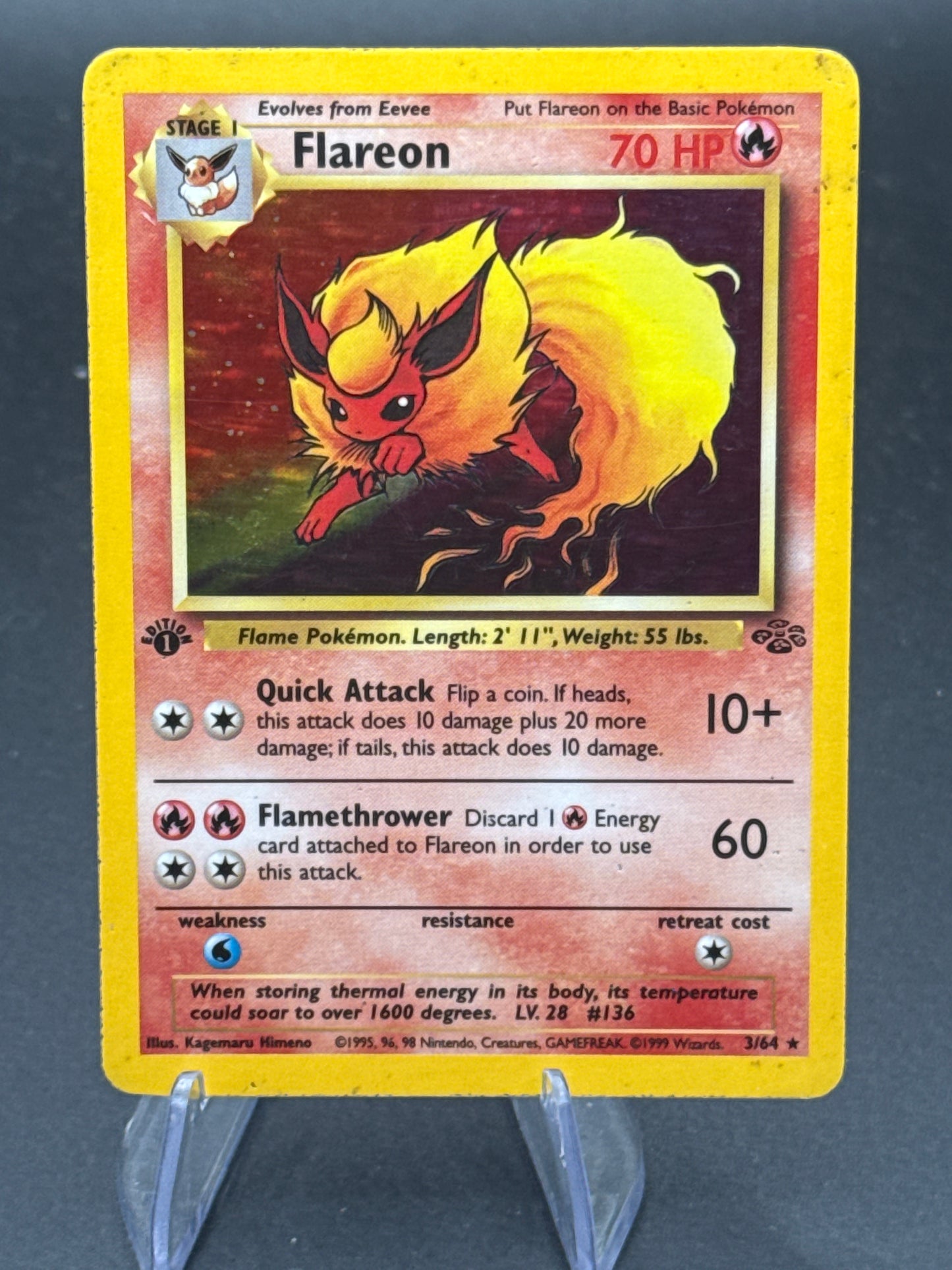 Pokémon TCG: 1999 Flareon - 3/64 - Jungle 1st Edition Holo (Damage)