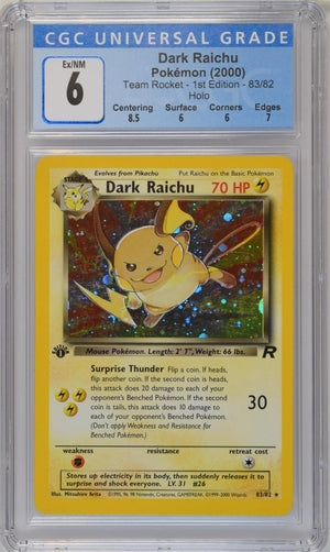 CGC 6 Pokémon TCG: 2000 Dark Raichu 83/82 Team Rocket 1st Edition