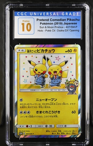 CGC Pristine 10 Pokémon TCG: 2019 Japanese Pretend Comedian Pikachu 407/SM-P Pokemon Center Osaka DX Opening