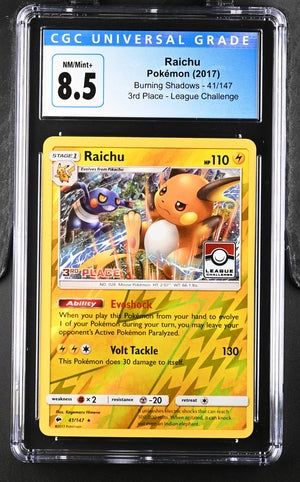 CGC 8.5 Pokémon TCG: 2017 Raichu 41/147 League Challenge 3rd Place