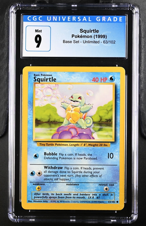 CGC 9 Pokémon TCG: 1999 Squirtle -  63/102 - Base Set