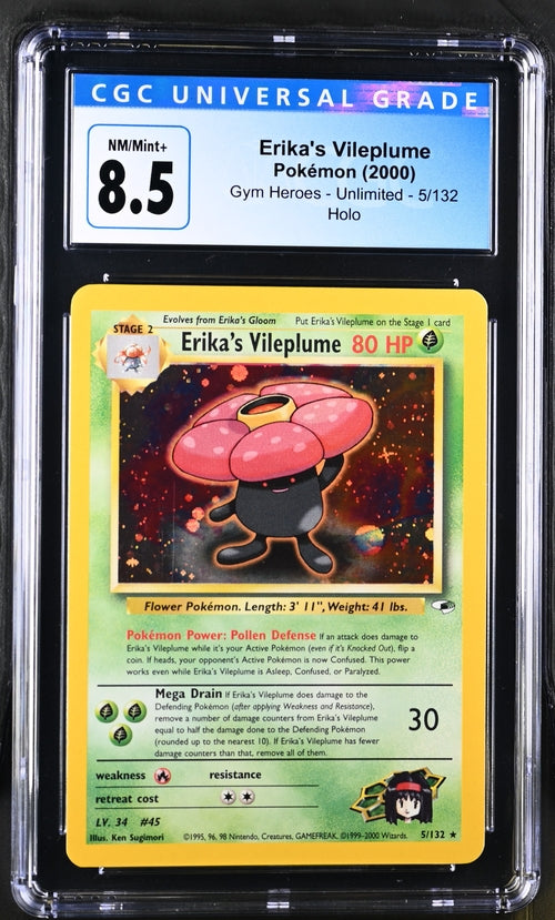 CGC 8.5 Pokémon TCG: 2000 Erika's Vileplume 5/132 Gym Heroes Holo