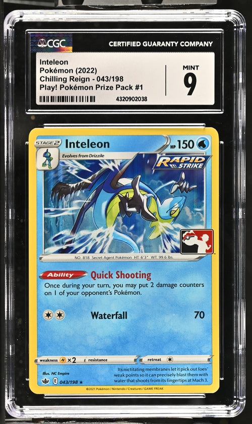 CGC 9 Pokémon TCG: 2022 Inteleon 043/198 SWSH: Prize Pack Series Holo (Chilling Reign)