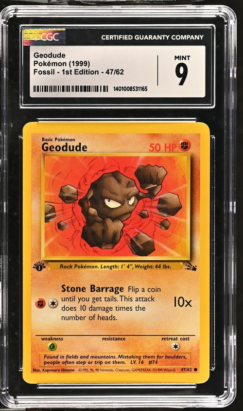 CGC 9 Pokémon TCG: 1999 Geodude 47/62 - 1st Edition Fossil