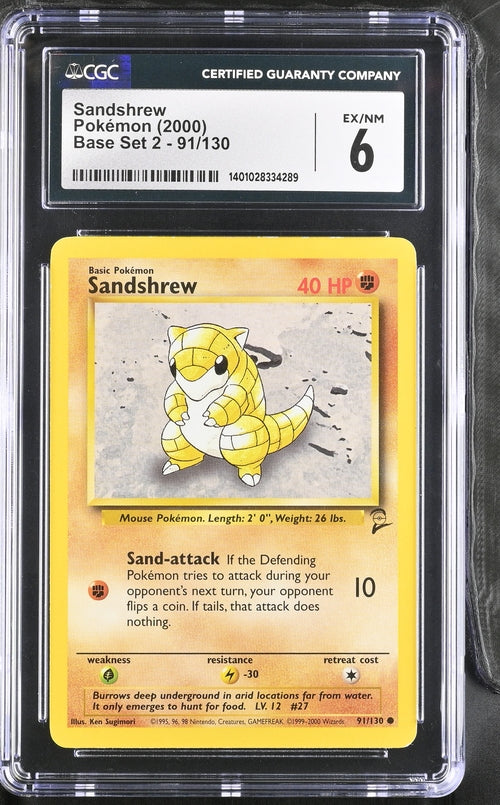 CGC 6 Pokémon TCG: 2000 Sandshrew 91/130 Base Set 2