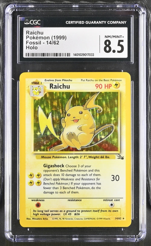 CGC 8.5 Pokémon TCG: 1999 Raichu 14/62 Fossil Holo