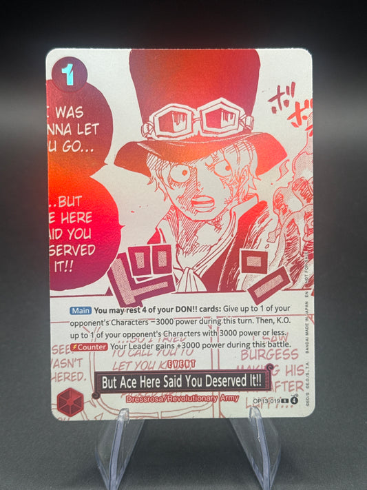 One Piece TCG But Ace Here Said You Deserved It!! OP13-019 (3rd Anniversary Treasure Campaign Pack)  - One Piece Promotion Cars