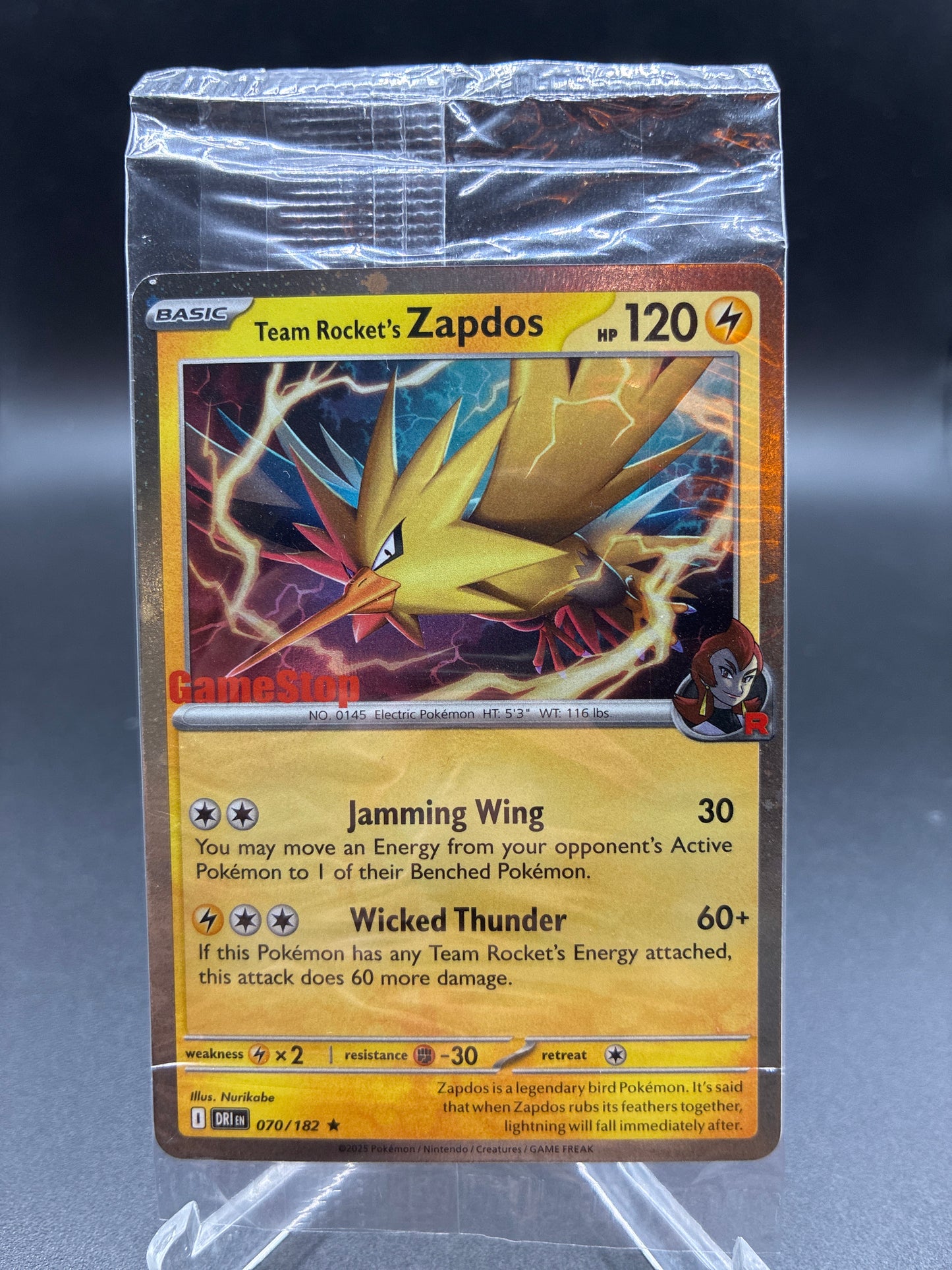 Pokémon TCG: 2025 Team Rocket's Zapdos 070/182 SV: Gamestop Promo Sealed