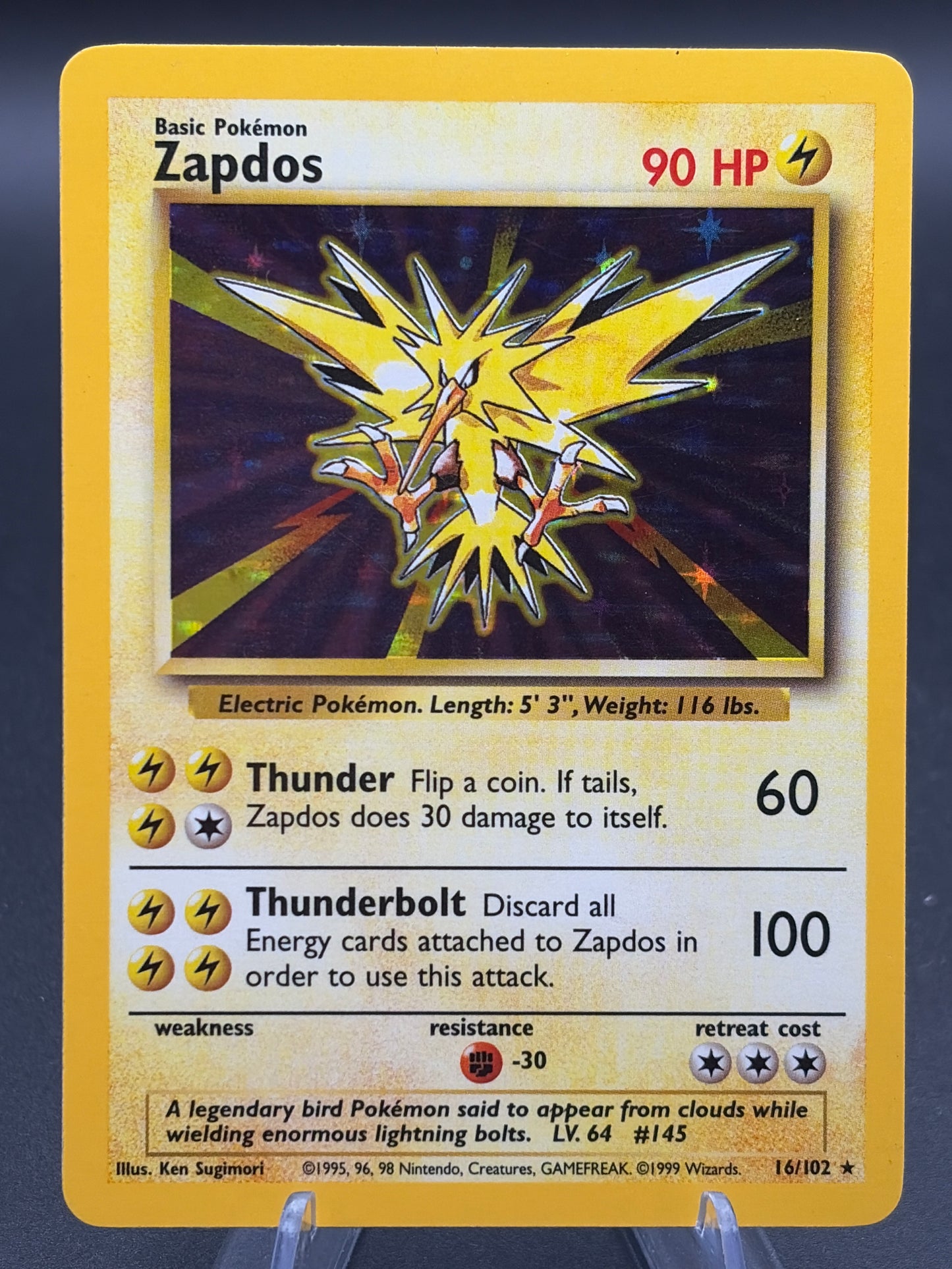 Pokémon TCG: 1999 Zapdos - 16/102 - Base Set Holo
