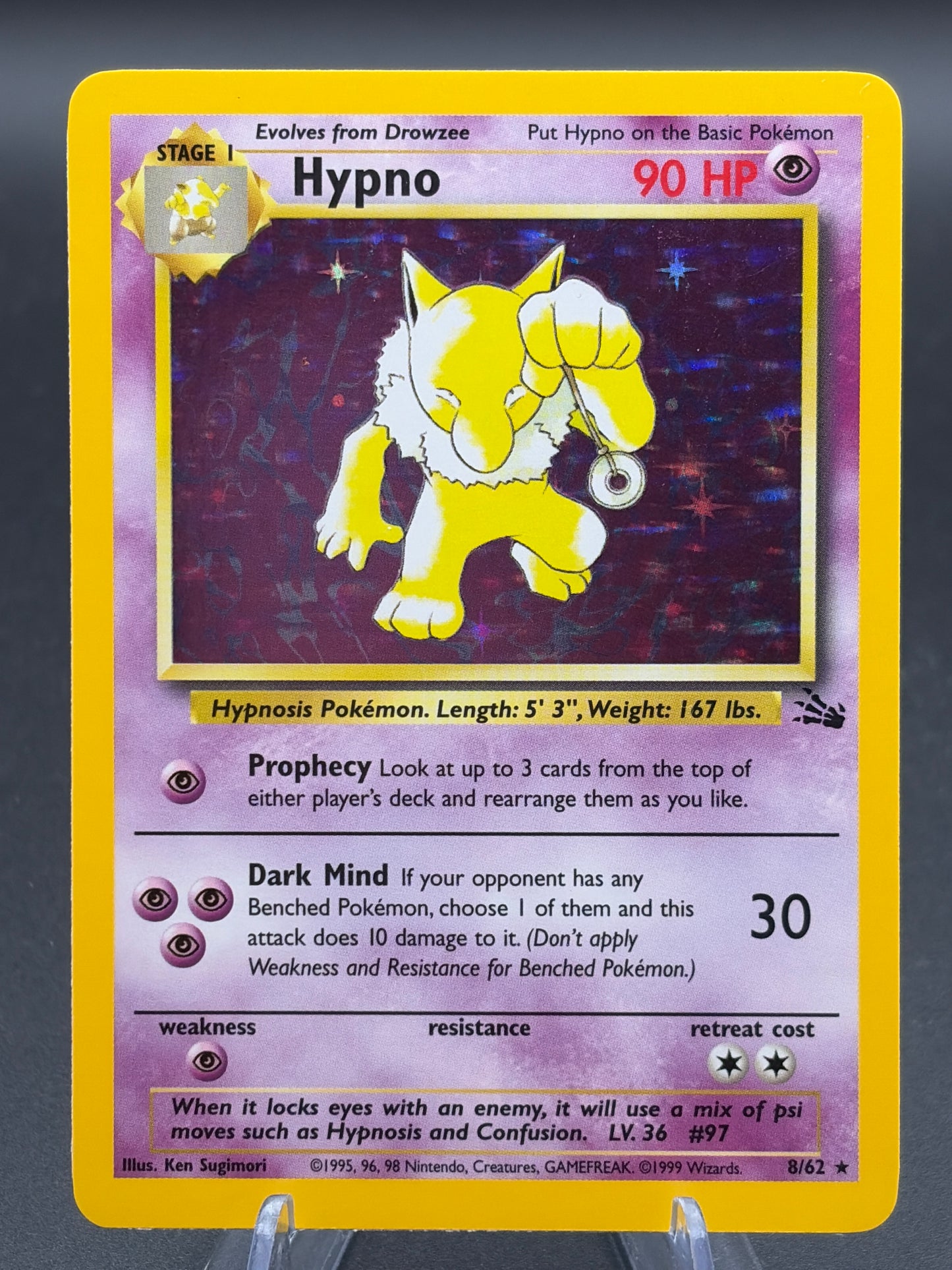 Pokémon TCG: 1999 Hypno 8/62 Fossil Unlimited Holo