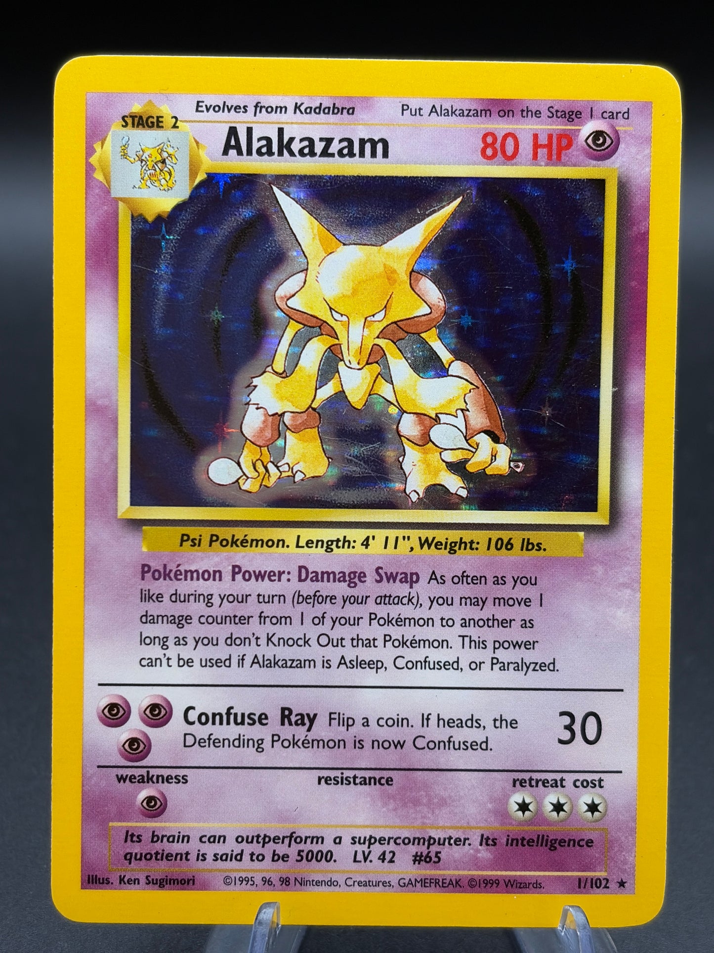Pokémon TCG: 1999 Alakazam 1/102 Base Set Holo LP