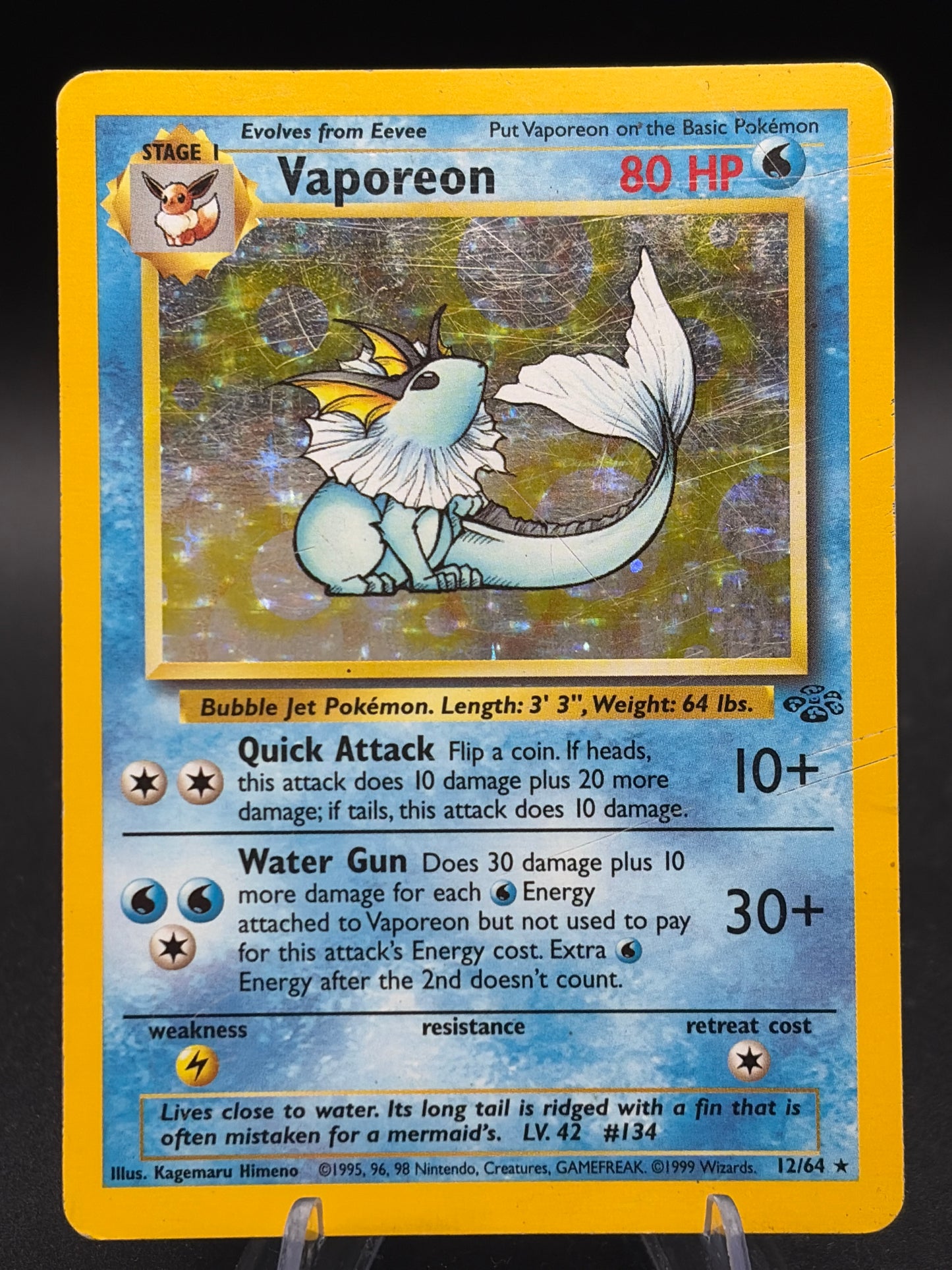 Pokémon TCG: 1999 Vaporeon 12/64 Jungle Unlimited Holo (Damaged)