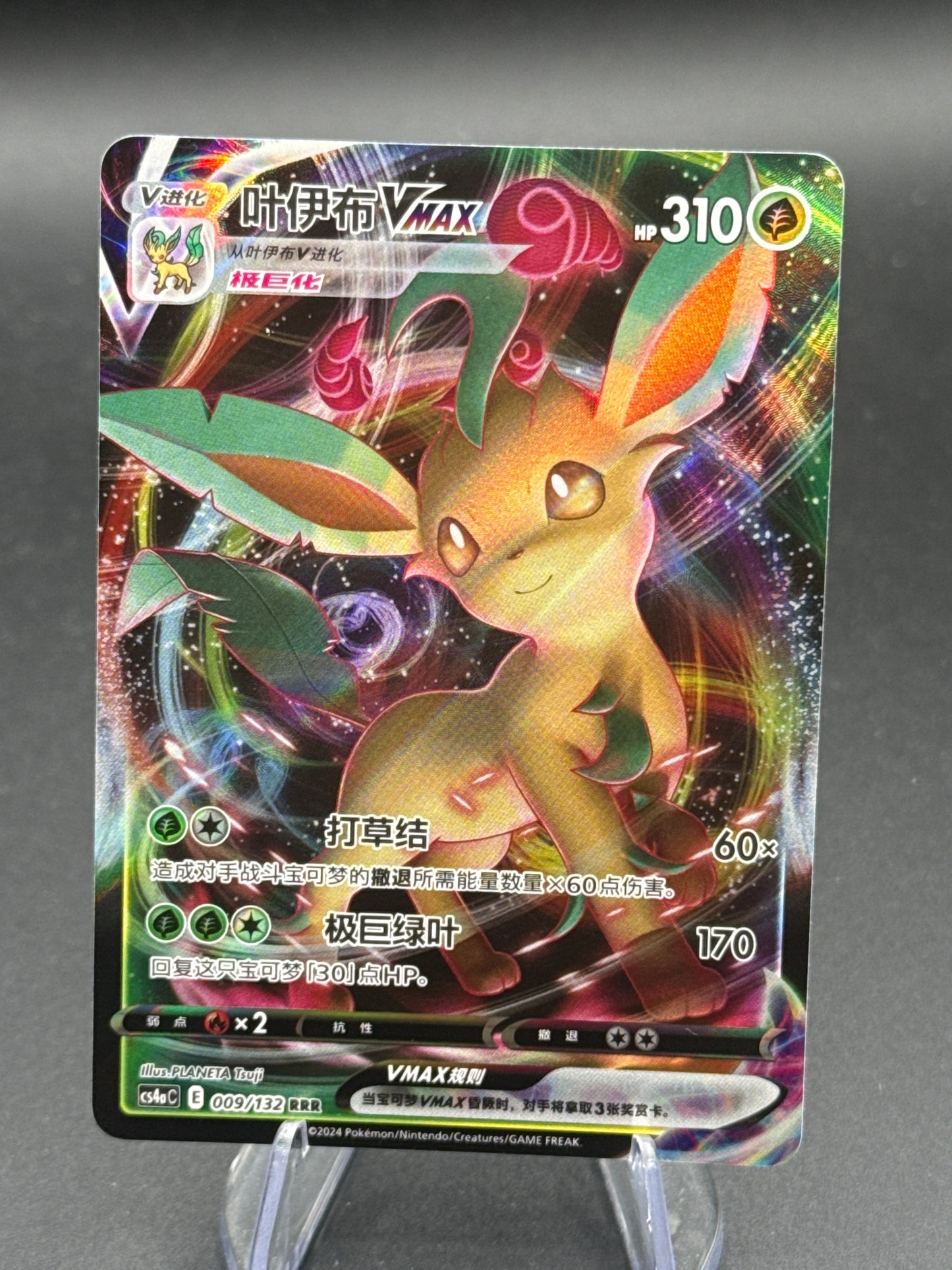 Pokémon TCG: 2024 S-Chinese Leafeon VMAX 009/132 cs4aC: Nine Colors Gathering (Eevee Heroes)