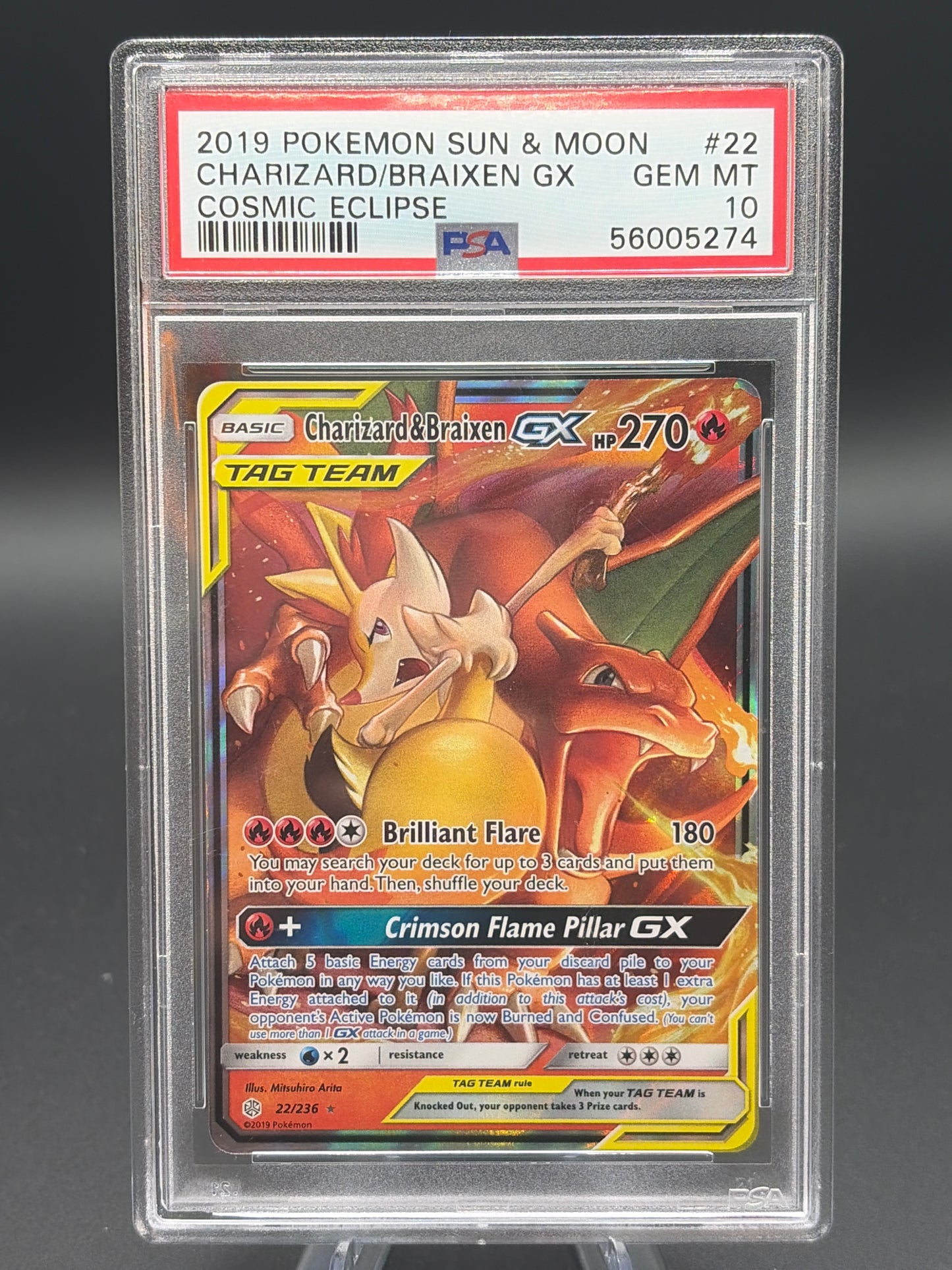 PSA 10 Pokémon TCG: 2019 Charizard & Braixen GX - 22/236 - SM: Cosmic Eclipse