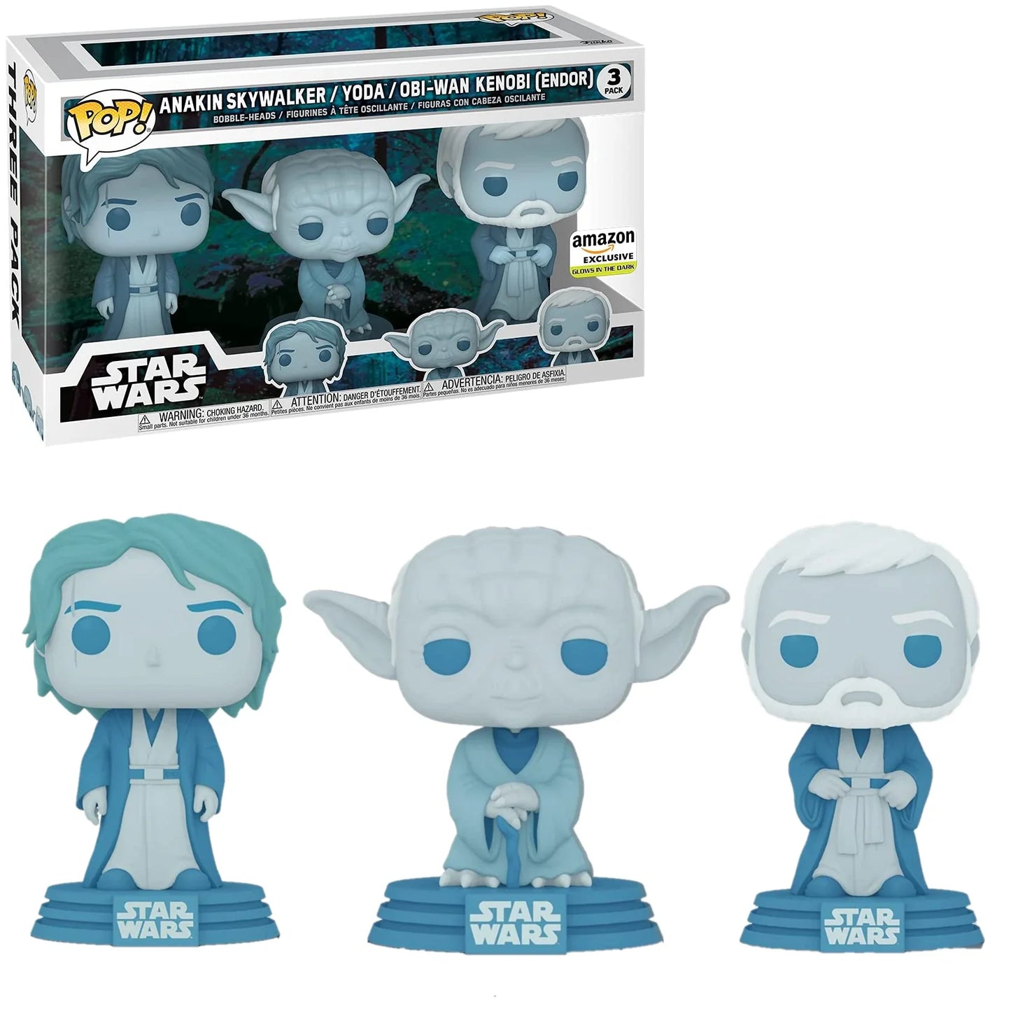 Funko PoP! Star Wars: Anakin Skywalker/ Yoda / OBI-Wan Kenobi (Endor) (3 Pack Amazon Exclusive Glow in the Dark)