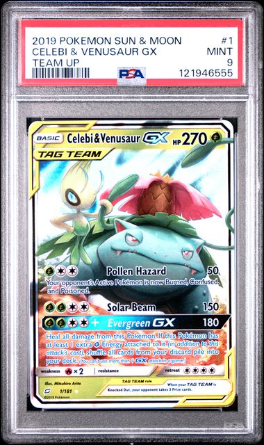 PSA 9 Pokémon TCG: 2019 Celebi & Venusaur GX 1/181 SM: Team Up