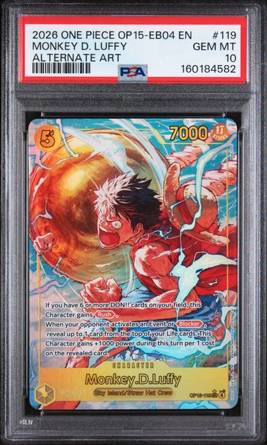 PSA 10 One Piece TCG: 2026 ONE PIECE OP15-EB04-ADVENTURE ON KAMI'S ISLAND #119 MONKEY D. LUFFY ALTERNATE ART