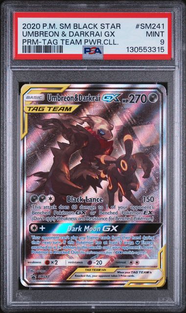 PSA 9 Pokémon TCG: 2020 Umbreon & Darkrai GX SM241 Tag Team Sun & Moon Promo