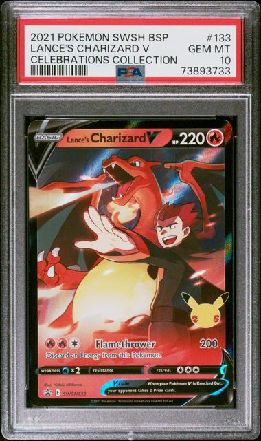 PSA 10 Pokémon TCG: 2021 POKEMON SWSH BLACK STAR PROMO #133 LANCE'S CHARIZARD V CELEBRATIONS COLLECTION