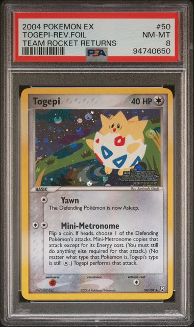 PSA 8 Pokémon TCG: 2004 Togepi 50/109 ex: Team Rocket Returns Reverse-Holo