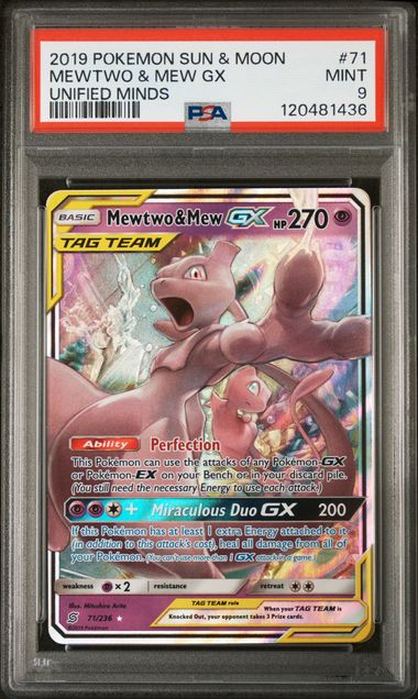 PSA 9 Pokemon TCG 2019 Mewtwo & Mew GX 71/236 S&M: Unified Minds