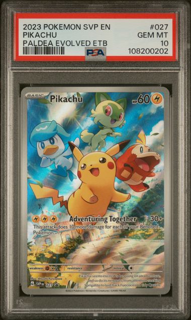 PSA 10 Pokémon TCG: 2023 Pikachu #027 Paldean Evolved ETB promo