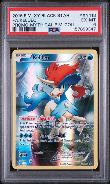 PSA 6 Pokémon TCG: 2016 POKEMON XY BLACK STAR PROMO #XY118 FA/KELDEO PROMO-MYTHICAL P.M. COLL.