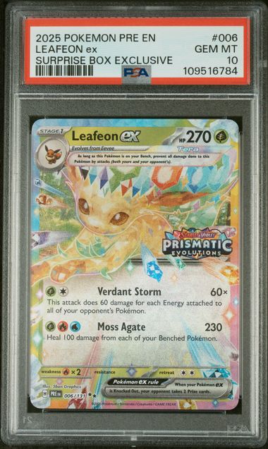 PSA 10 Pokémon TCG: 2025 Leafeon Ex 006/131 S&V Prismatic Evolutions Surprise box exclusive stamped