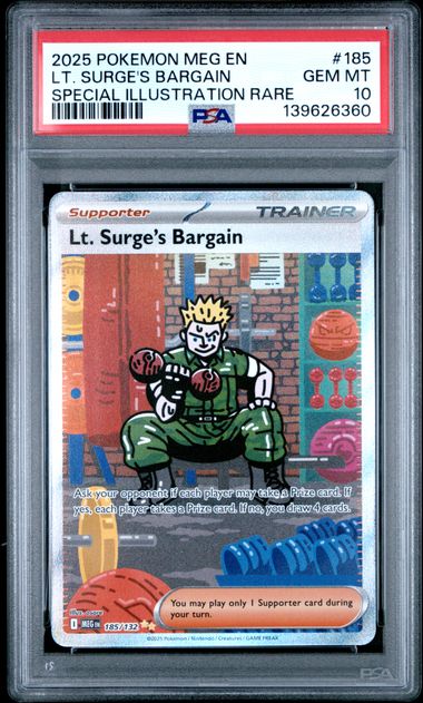 PSA 10 Pokemon TCG: Lt. Surge's Bargain- 185 - Mega Evolution