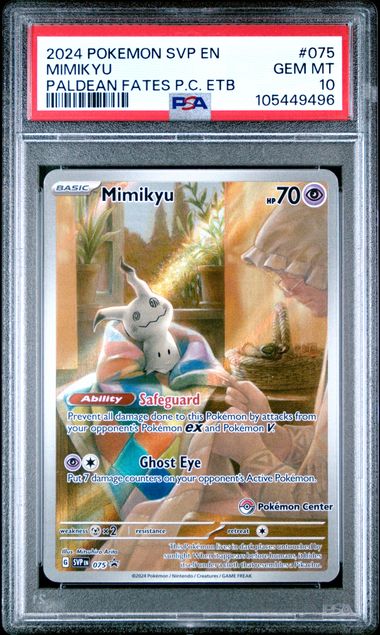 PSA 10 Pokémon TCG: 2024 Mimikyu 075 S&V: Paldean Fates Pokémon Center Stamp