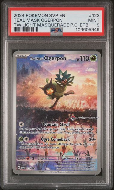 PSA 9 Pokémon TCG: 2024 Teal Mask Ogerpon (Pokemon Center Exclusive) #123 SV: Twilight Masquerade PC ETB Promo