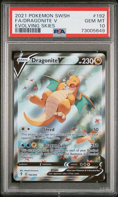 PSA 10 Pokémon TCG: 2021 Dragonite V - 192/203 - SW&SH - Evolving Skies Alt Art